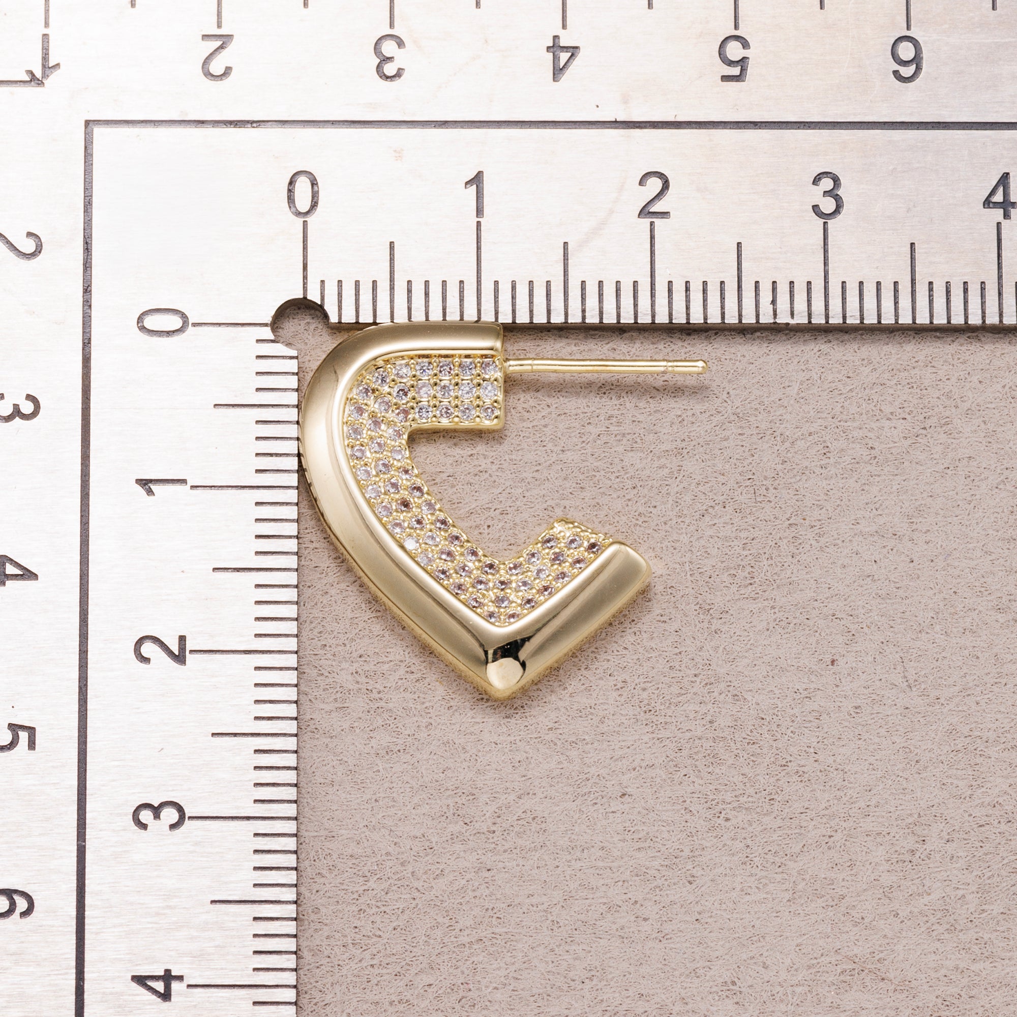 Gold PVD Stainless Steel Micro Paved CZ Geometric Half Love Heart Stud Earrings