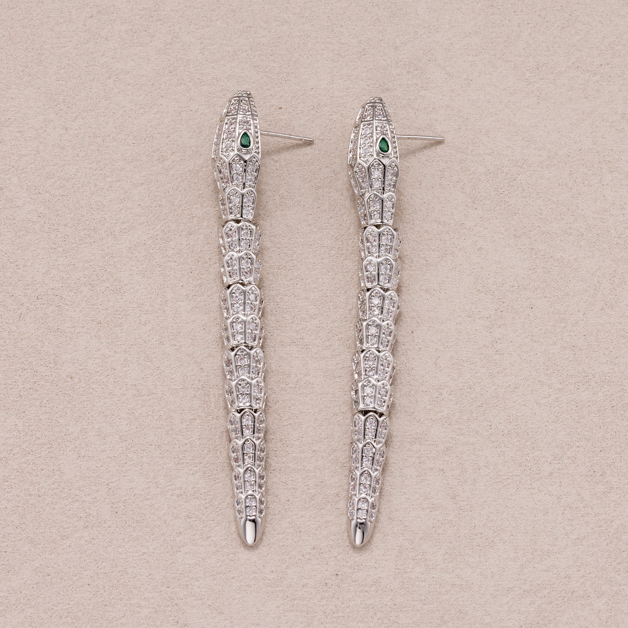Gold PVD Stainless Steel Micro Paved CZ Serpent Ear Crawler Stud Earrings