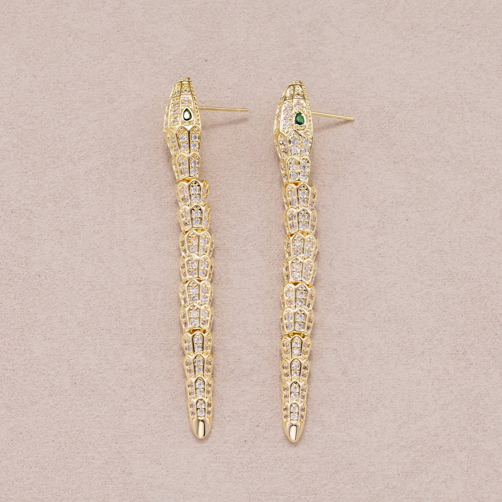 Gold PVD Stainless Steel Micro Paved CZ Serpent Ear Crawler Stud Earrings