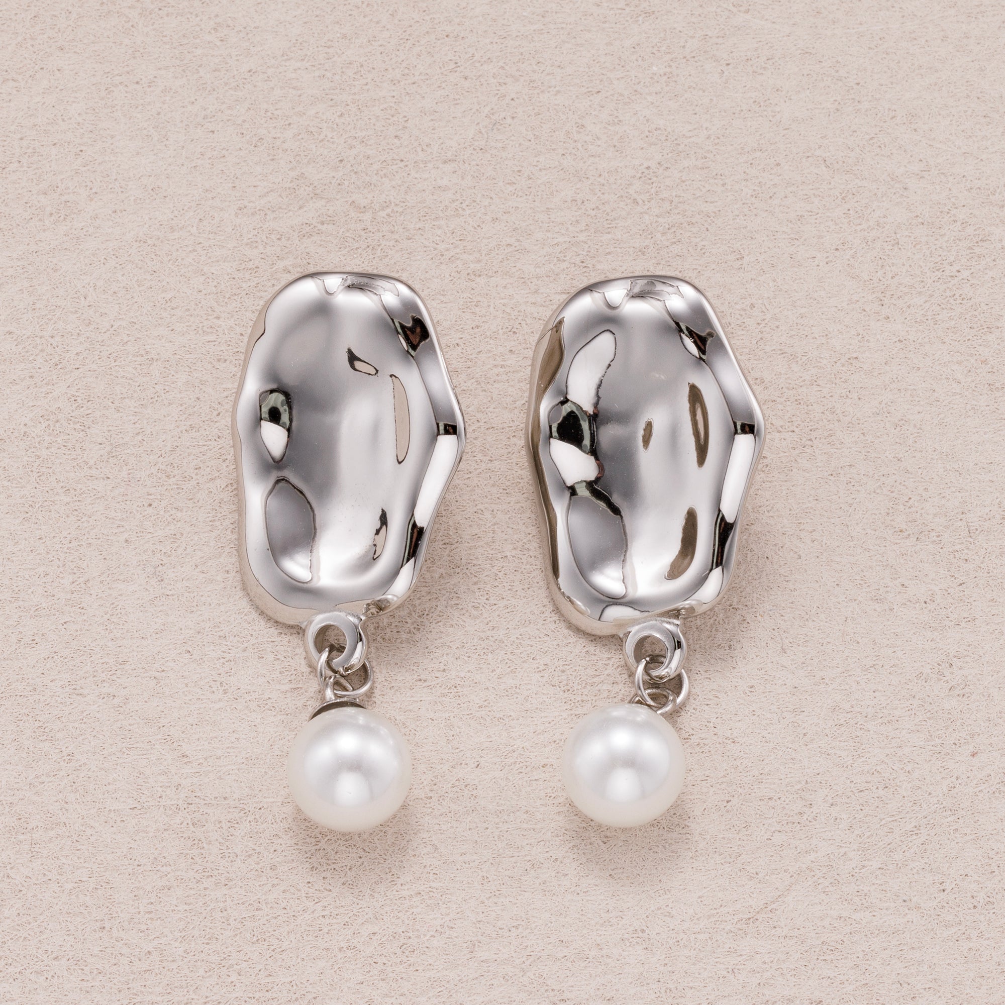 Gold PVD Stainless Steel Shell Pearl Molten Irregular Oval Drop Stud Earrings