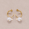 Gold PVD Stainless Steel Shell Pearl Drop C Stud Earrings
