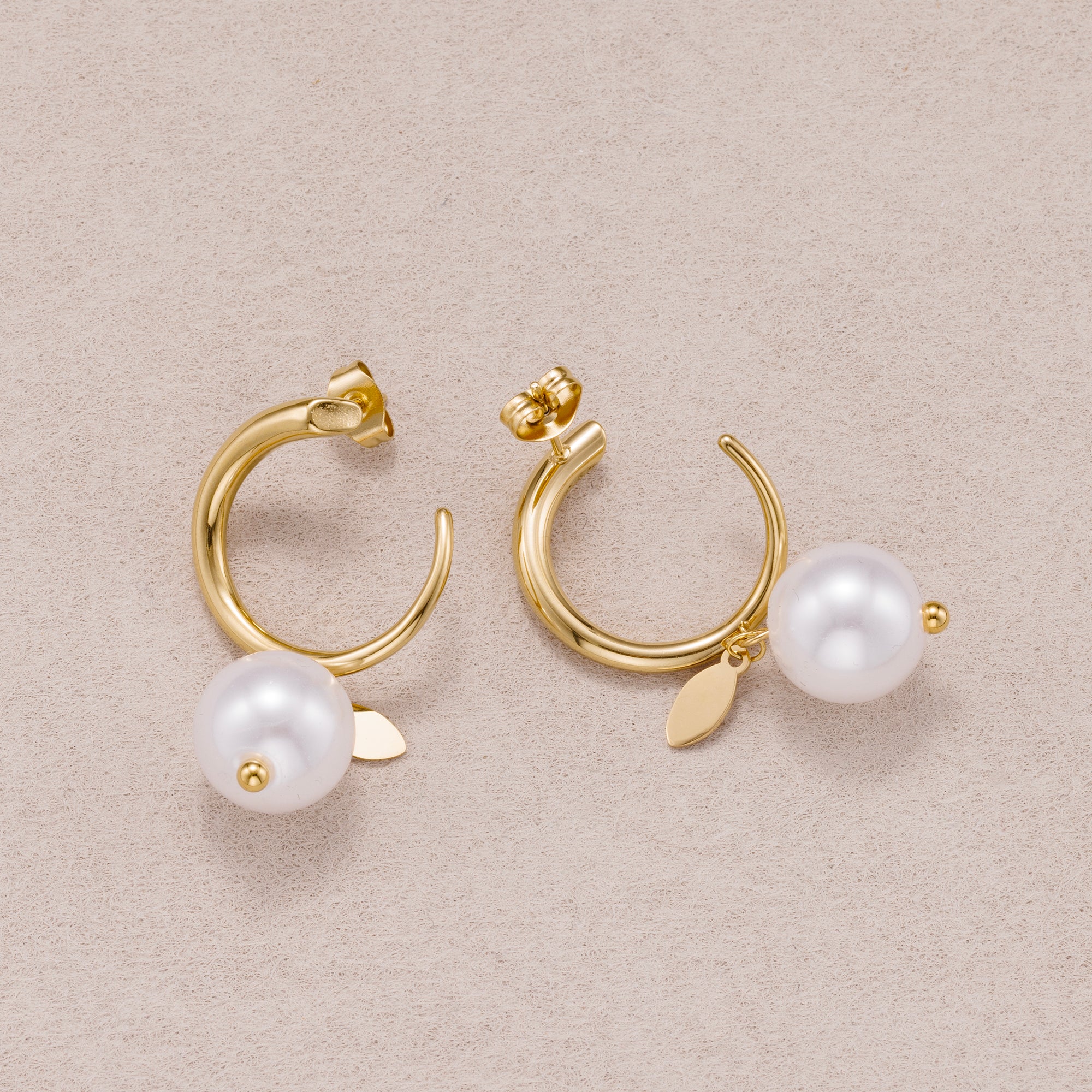 Gold PVD Stainless Steel Shell Pearl Drop C Stud Earrings