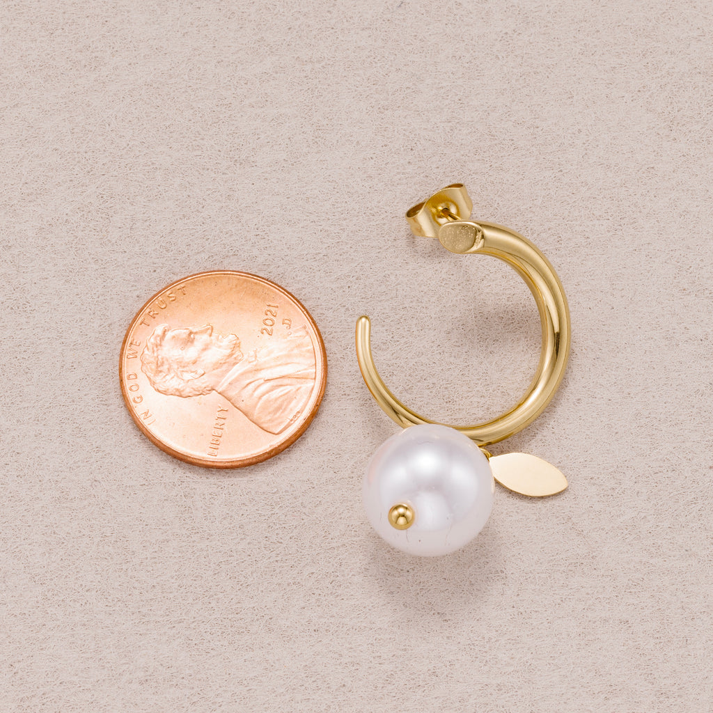 Gold PVD Stainless Steel Shell Pearl Drop C Stud Earrings