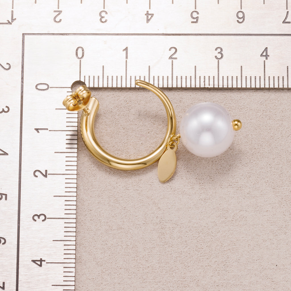 Gold PVD Stainless Steel Shell Pearl Drop C Stud Earrings