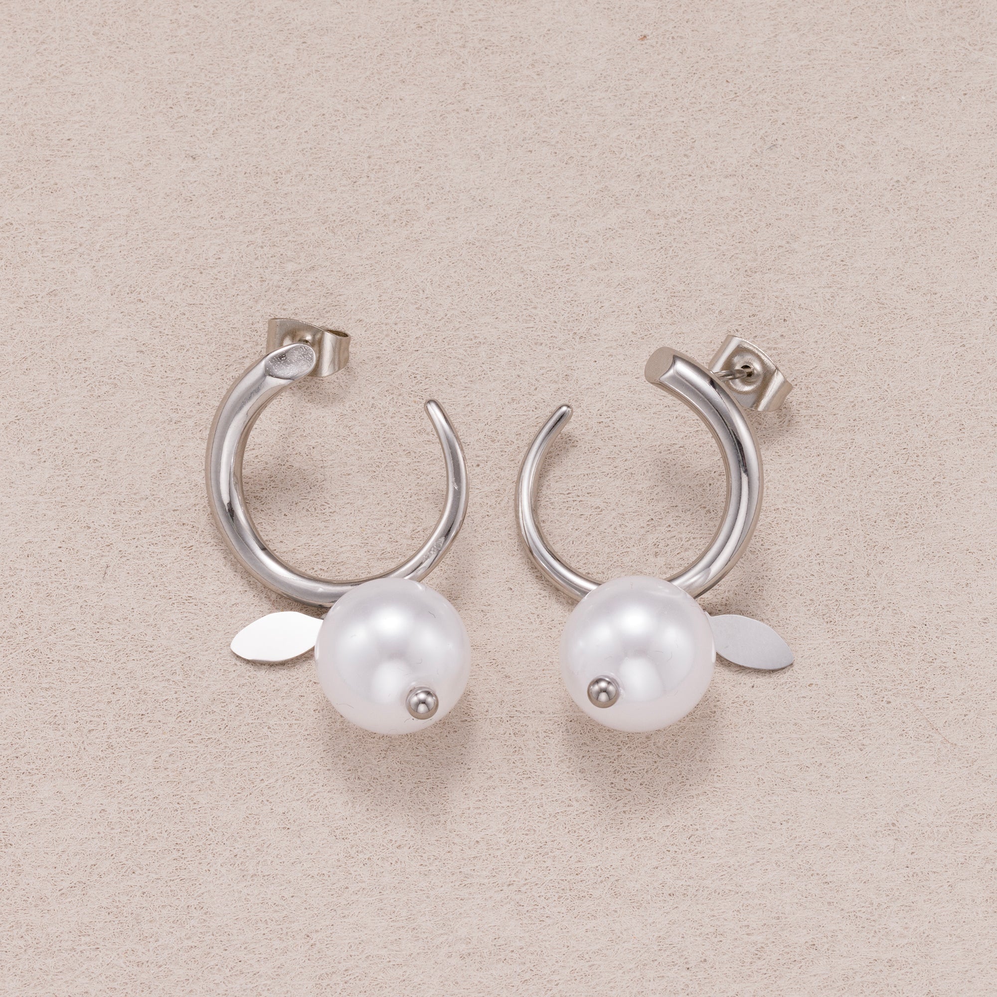 Gold PVD Stainless Steel Shell Pearl Drop C Stud Earrings