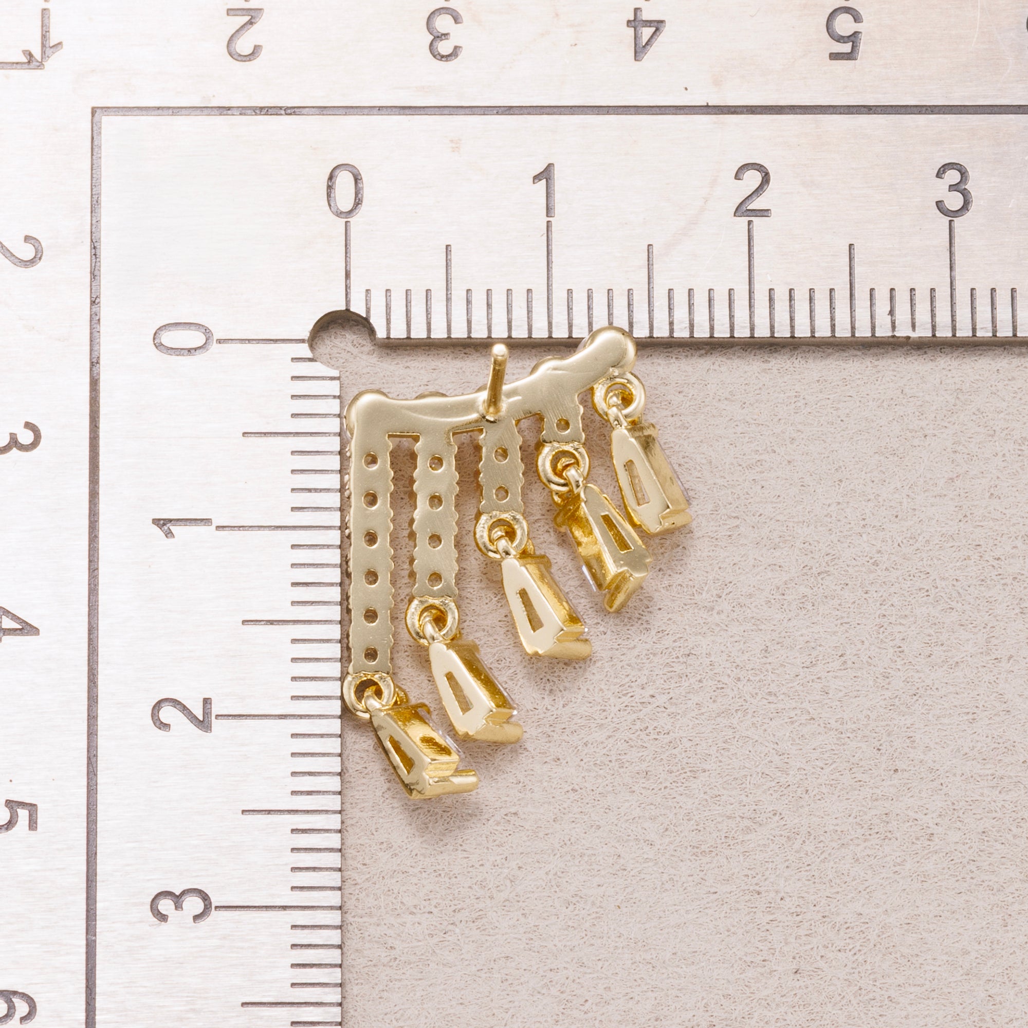 24K Gold Plated Shell Pearl Micro Paved CZ Fringed Ear Jackets Stud Earrings