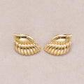 Gold PVD Stainless Steel Ribbed Textured Wings Stud Earrings