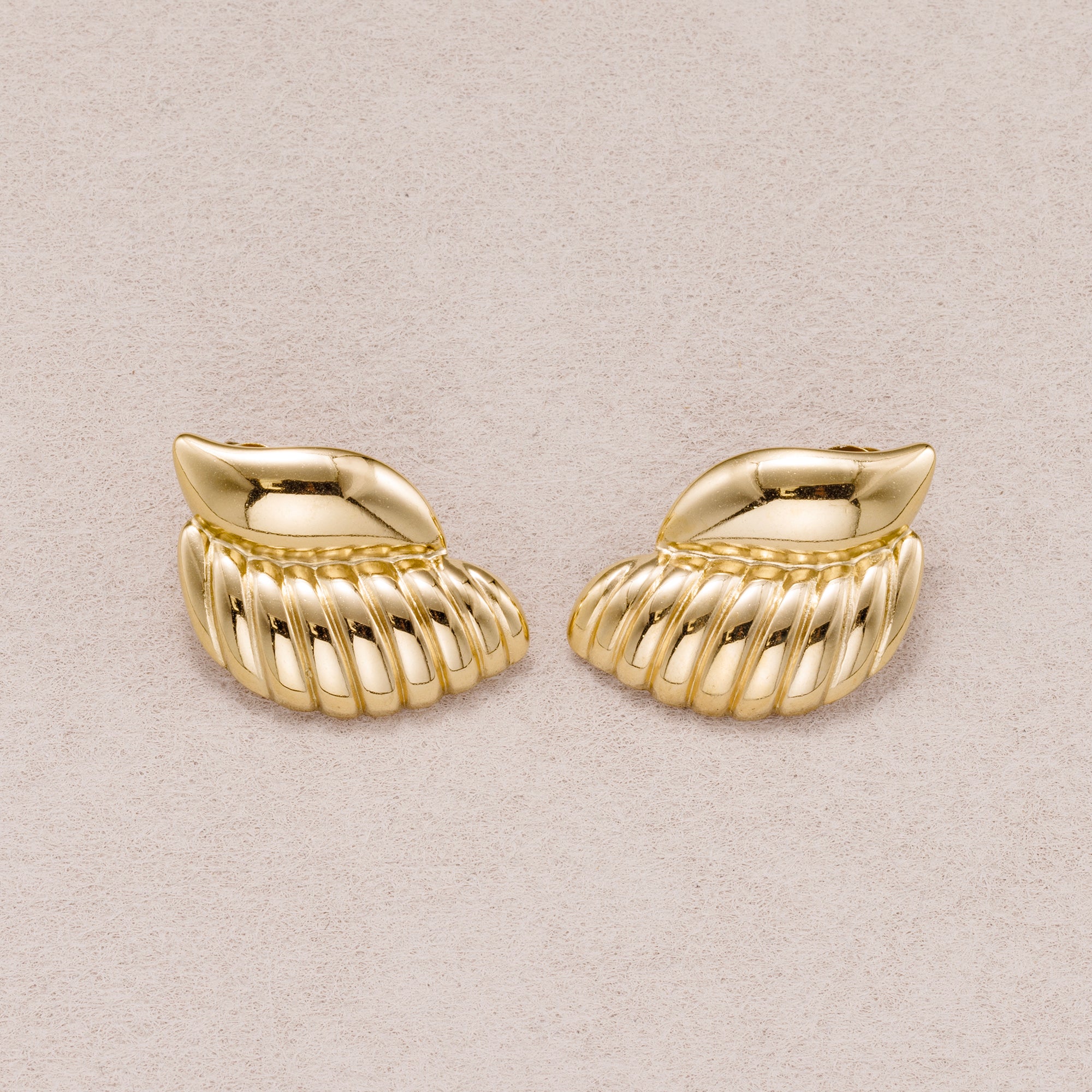 Gold PVD Stainless Steel Ribbed Textured Wings Stud Earrings
