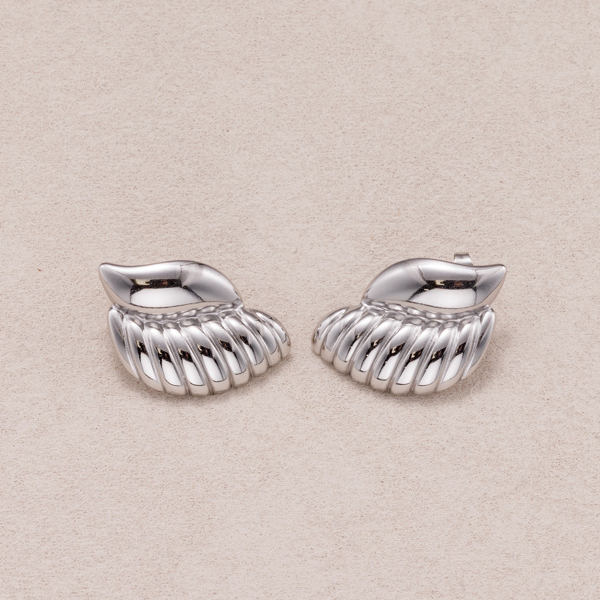Gold PVD Stainless Steel Ribbed Textured Wings Stud Earrings