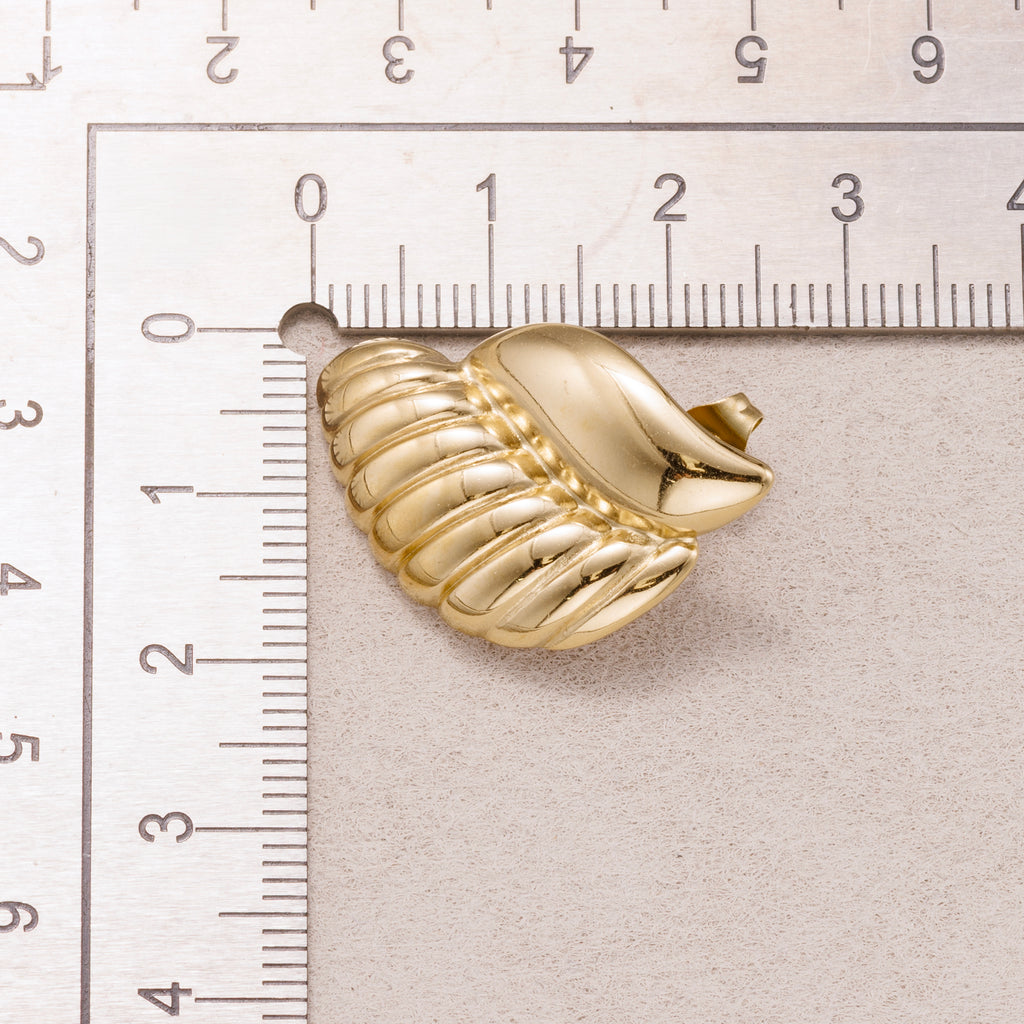 Gold PVD Stainless Steel Ribbed Textured Wings Stud Earrings