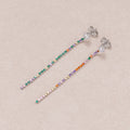 Rhodium Plated Micro Paved CZ Rainbow Linear Drop Stud Earrings