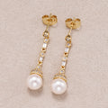14K Gold Plated Shell Pearl Baguette CZ Drop Stud Earrings