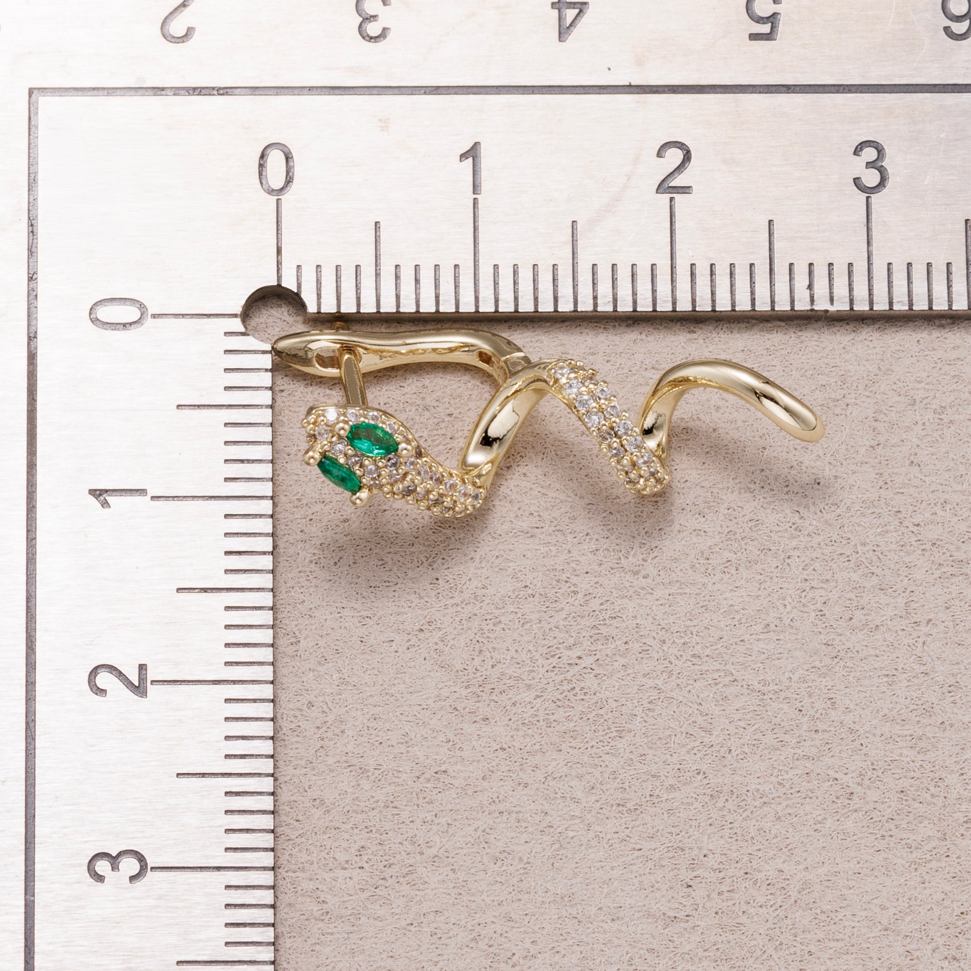 14K Gold Plated Micro Paved CZ Blue & Green Eyed Snake Hoop Earrings
