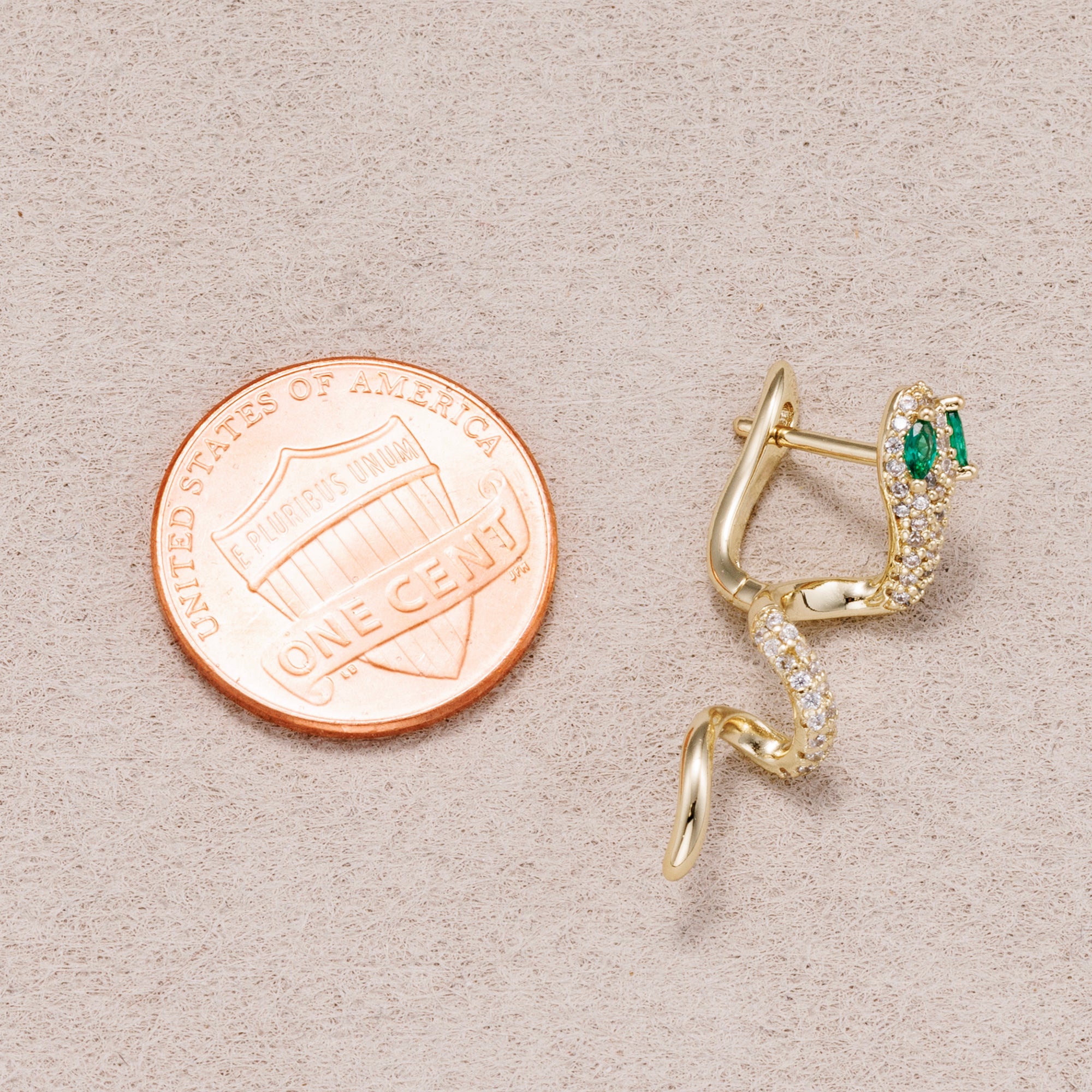 14K Gold Plated Micro Paved CZ Blue & Green Eyed Snake Hoop Earrings