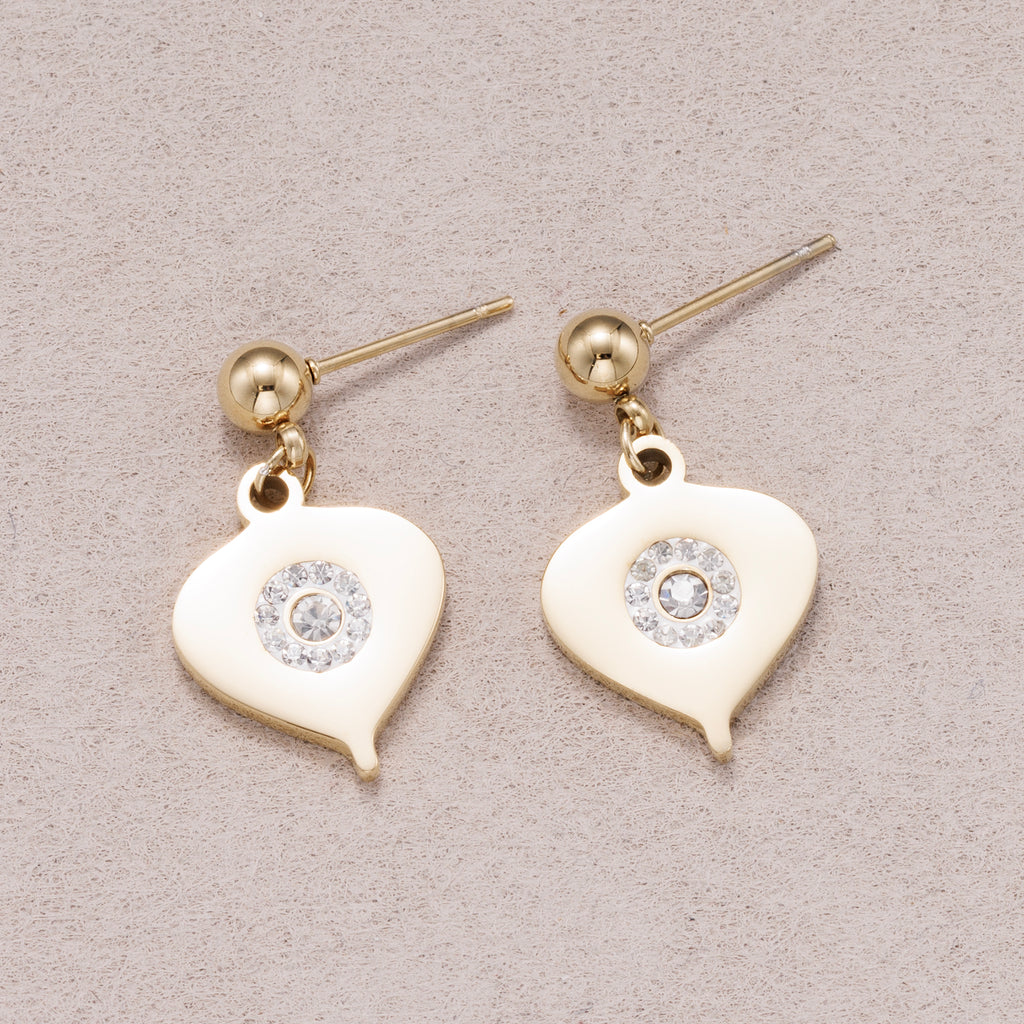 Gold PVD Stainless Steel Micro Paved CZ Heart Drop Stud Earrings