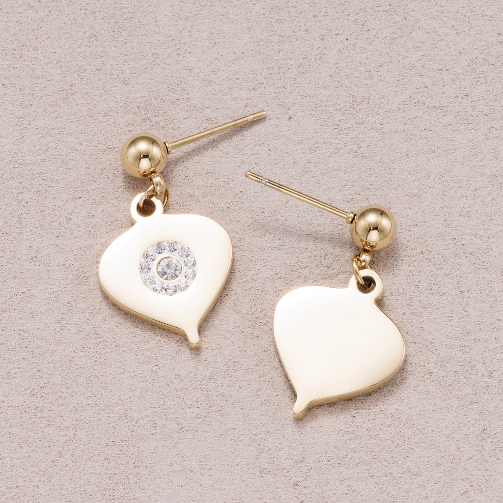 Gold PVD Stainless Steel Micro Paved CZ Heart Drop Stud Earrings