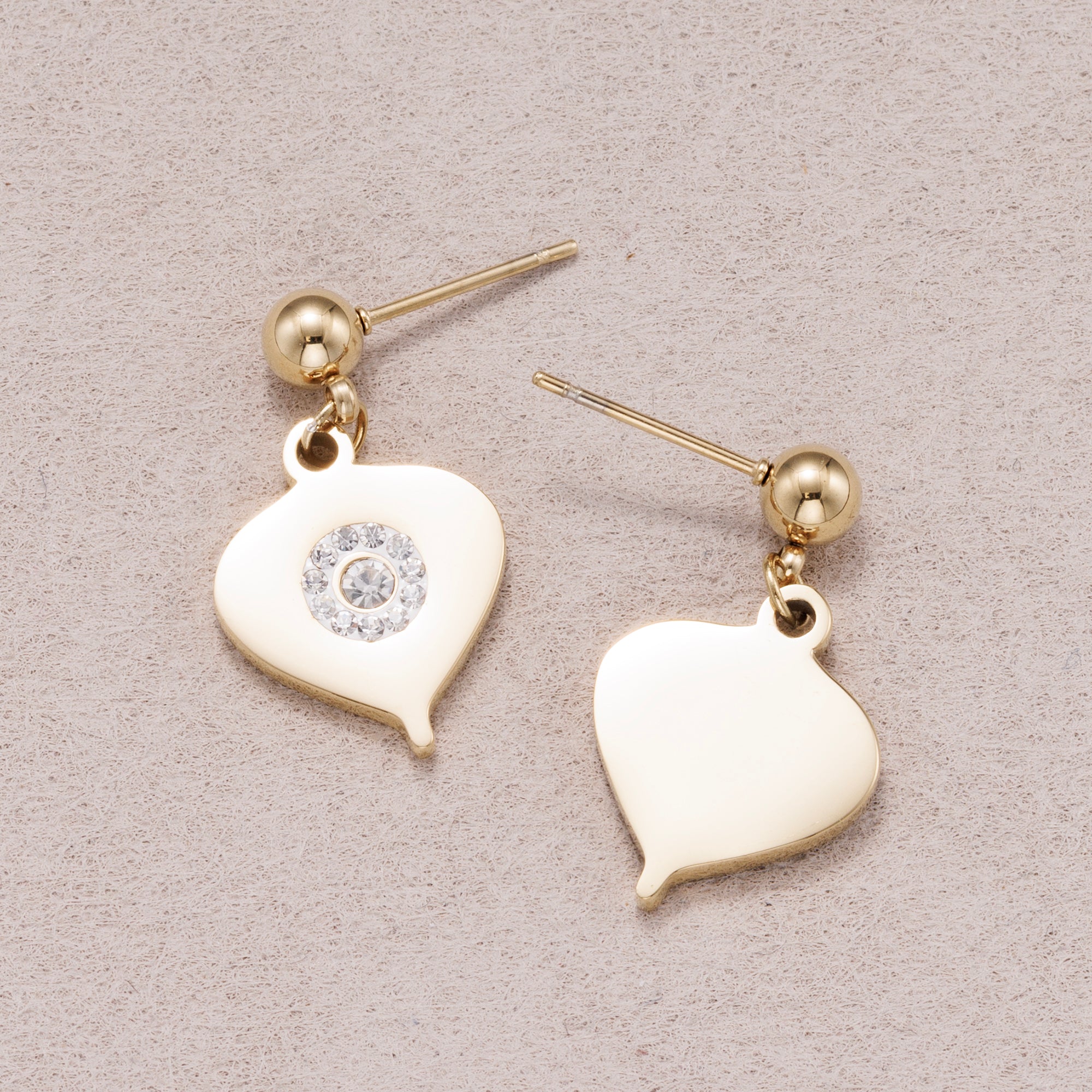 Gold PVD Stainless Steel Micro Paved CZ Heart Drop Stud Earrings