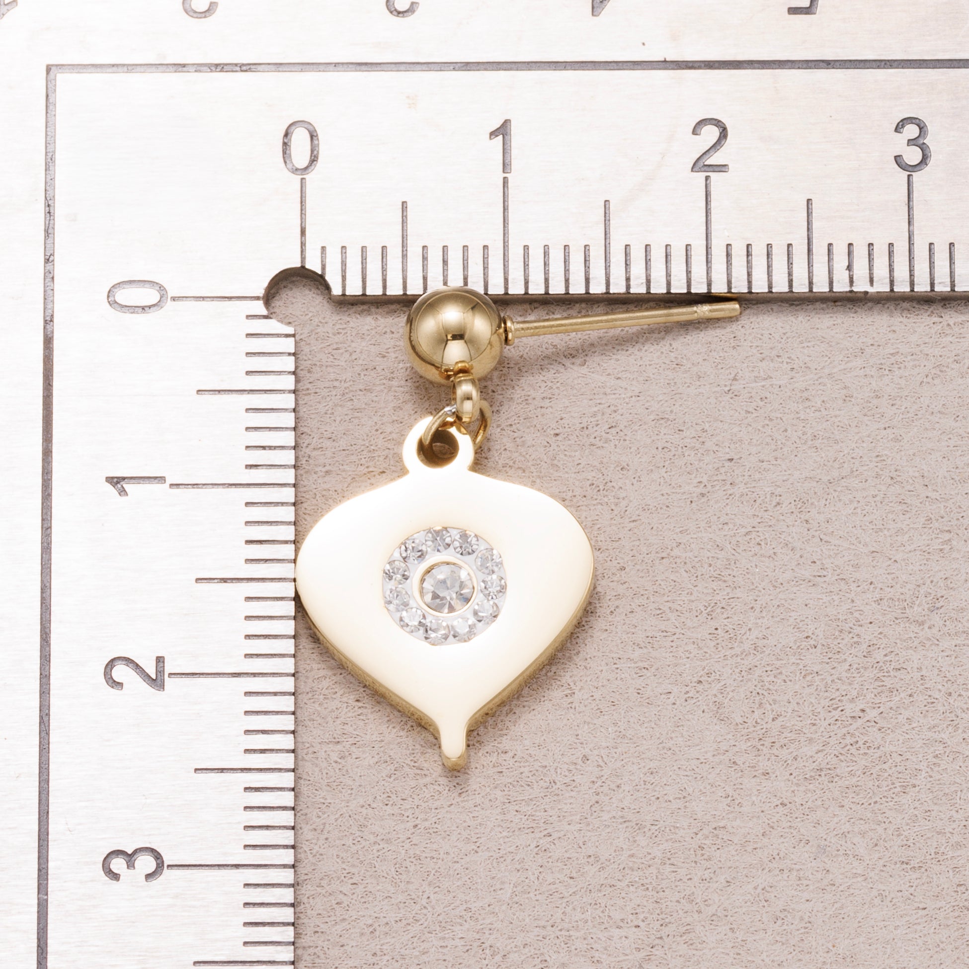 Gold PVD Stainless Steel Micro Paved CZ Heart Drop Stud Earrings
