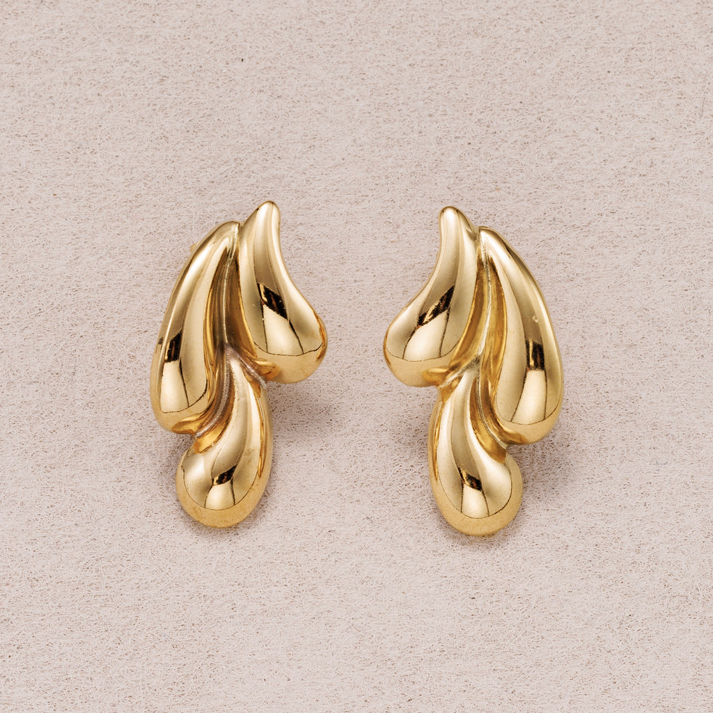 Gold PVD Stainless Steel Molten Lava Teardrop Stud Earrings