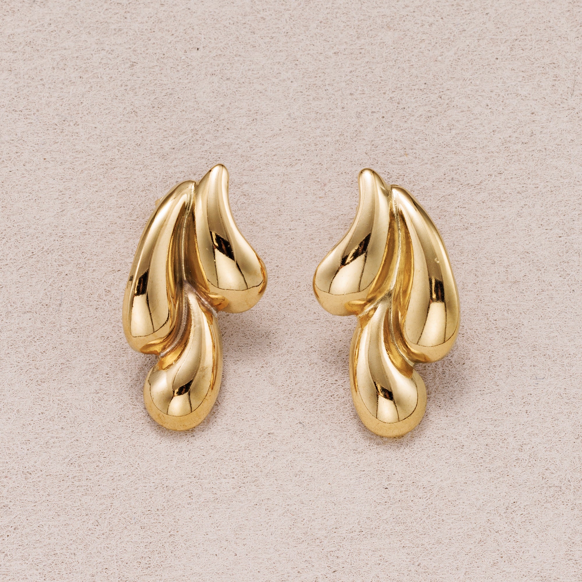 Gold PVD Stainless Steel Molten Lava Teardrop Stud Earrings