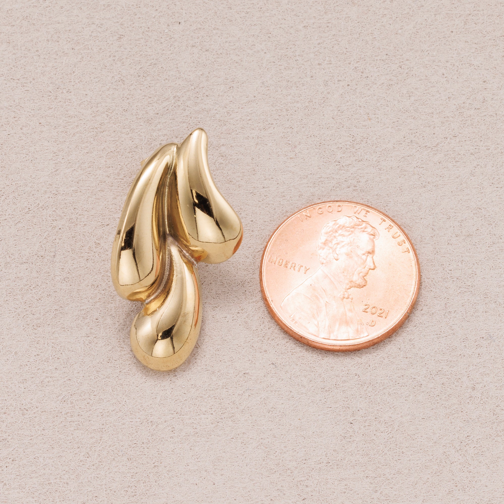 Gold PVD Stainless Steel Molten Lava Teardrop Stud Earrings