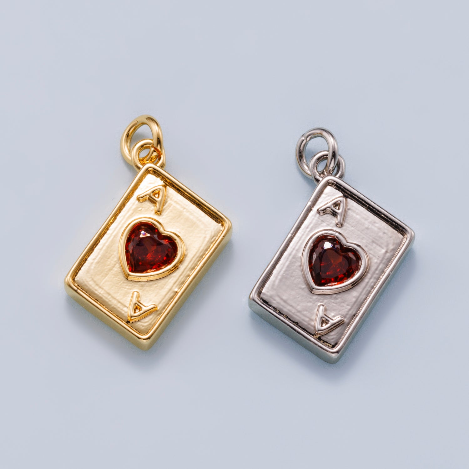 16K Gold Plated Red CZ Ace of Hearts Charm - Sold Each