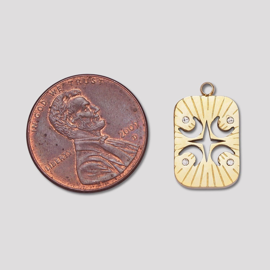 Launch Promo: Gold PVD Stainless Steel Star & Moon Rectangular Medallion Pendant | Sold Each
