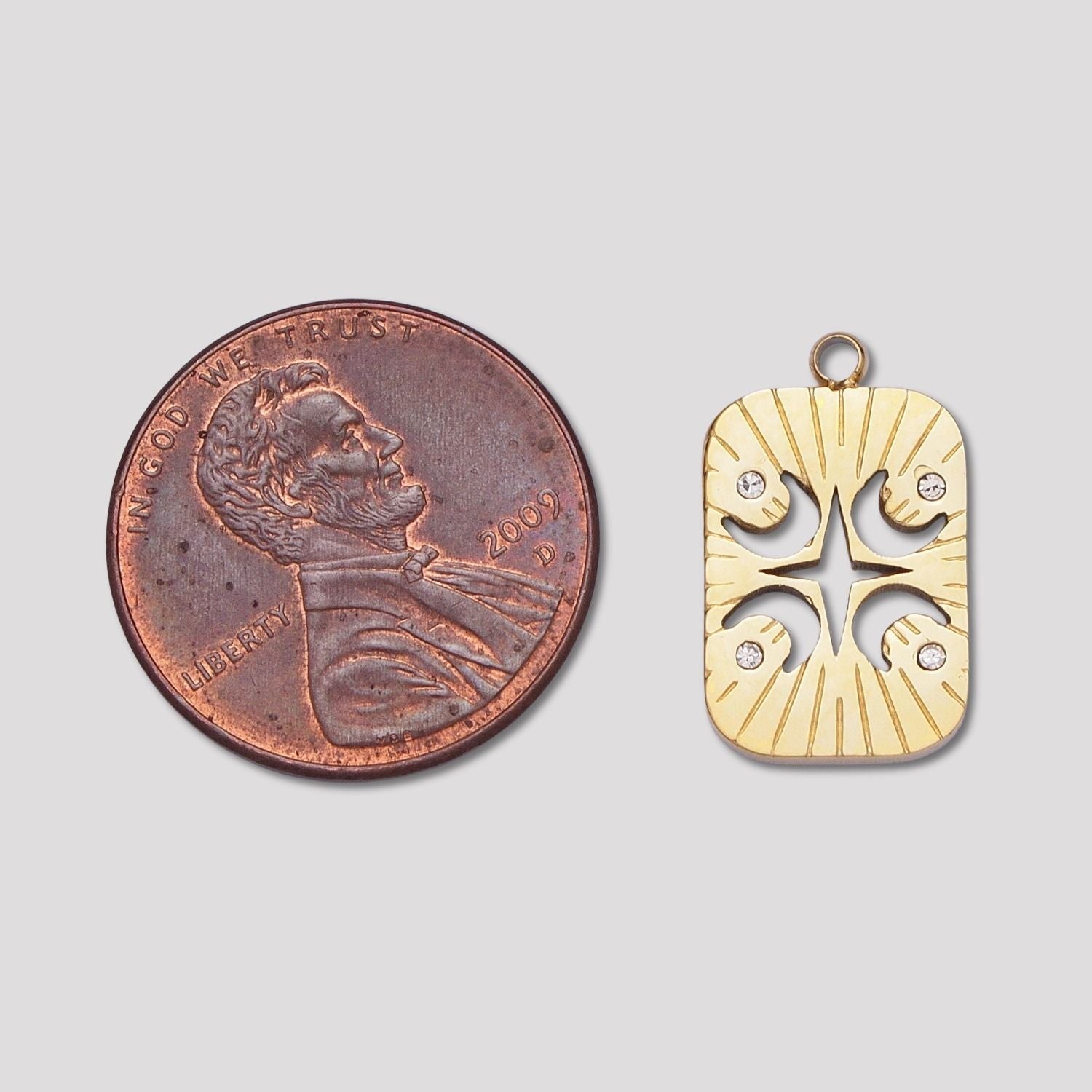 Launch Promo: Gold PVD Stainless Steel Star & Moon Rectangular Medallion Pendant | Sold Each
