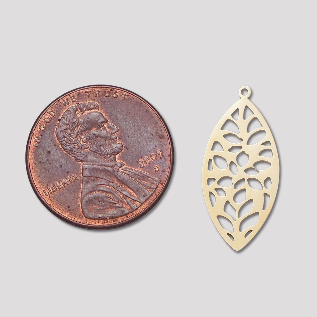 Launch Promo: 24K Gold PVD Stainless Steel Filigree Leaf Pendant | Sold Each