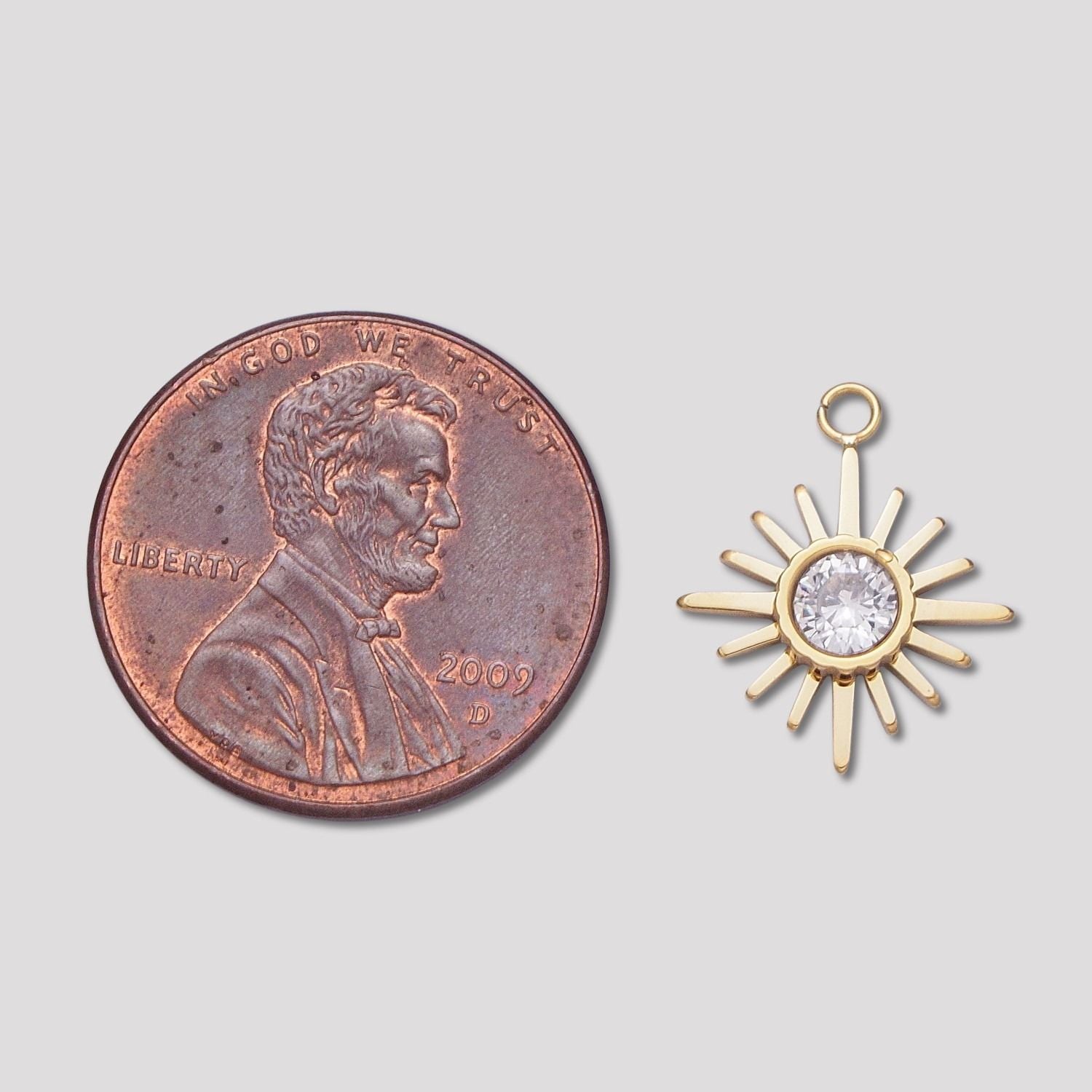 Launch Promo: 24K Gold PVD Stainless Steel Minimalist Solitaire Sunburst Coin Charm | Sold Each