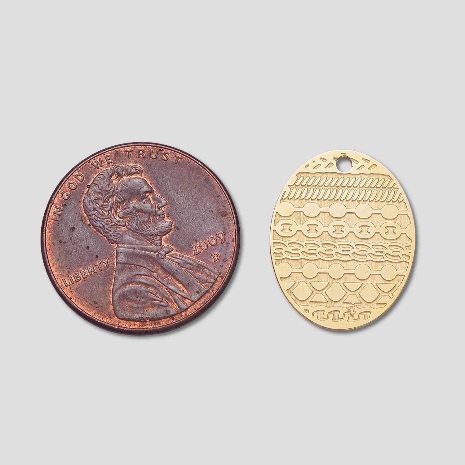 Launch Promo: 24K Gold PVD Stainless Steel Vintage Engraved Texture Oval Medallion Pendant | Sold Each