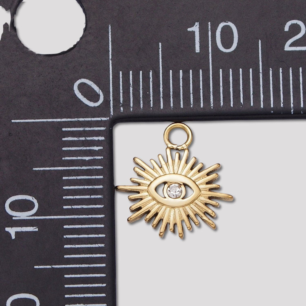 Launch Promo: 24K Gold PVD Stainless Steel Evil Eye Sunburst Religious Charm | Sold Each