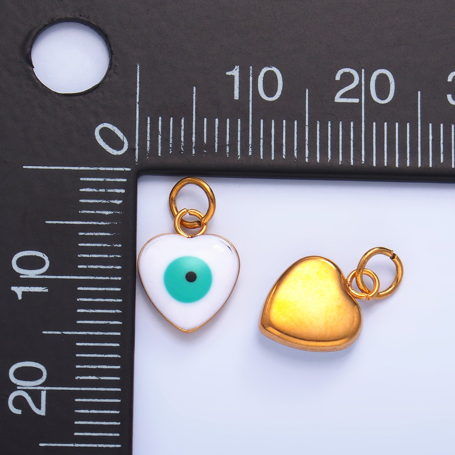 Launch Promo: 24K Gold PVD Stainless Steel White Blue Evil Eye Heart Charm | Sold Each