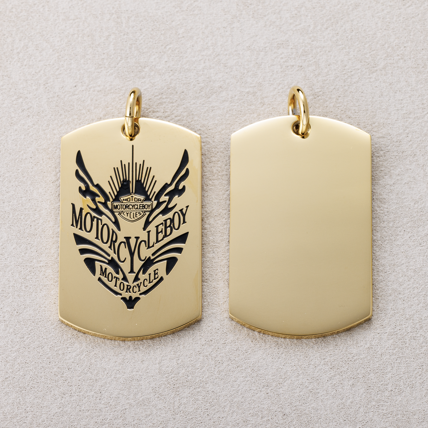 Launch Promo: 24K Gold PVD Stainless Steel Motorcycle Boy Rectangular Tag Pendant in Gold & Silver | Sold Each