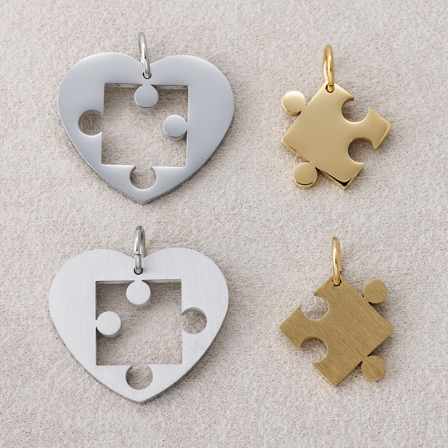 Launch Promo: Gold PVD Stainless Steel Puzzle Piece Heart Pendant Set for Couples | Sold Each