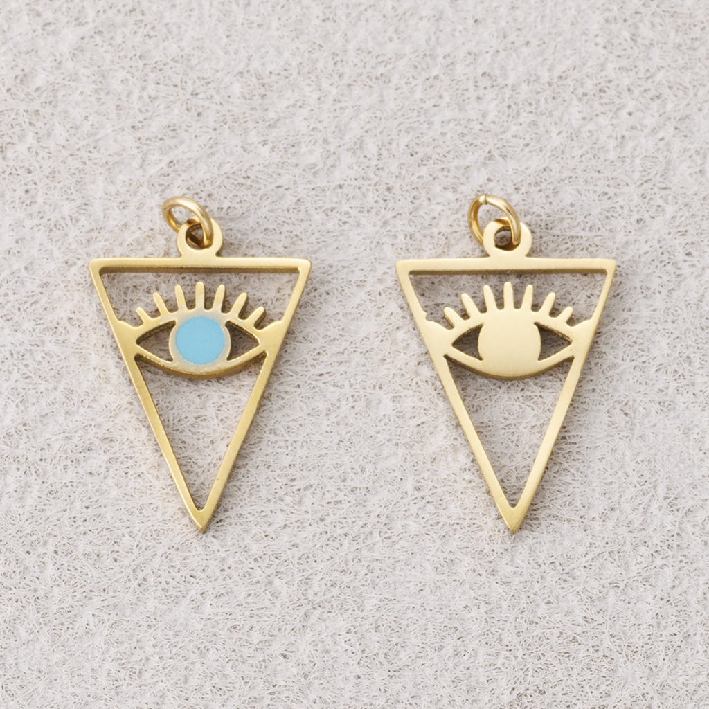 Launch Promo: 14K Gold PVD Stainless Steel Blue Triangle Evil Eye Enamel Charm | Sold Each