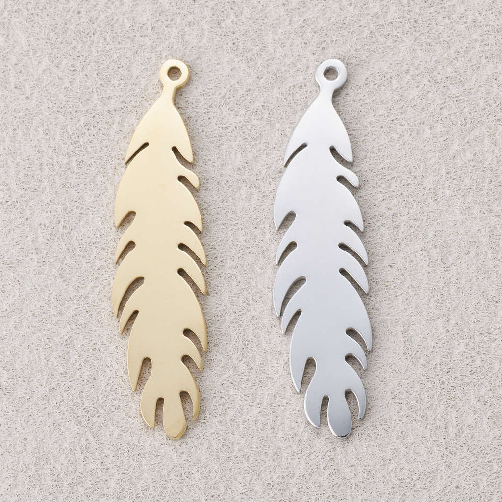 Launch Promo: 24K Gold PVD Stainless Steel Classic Feather Pendant in Gold & Silver | Sold Each
