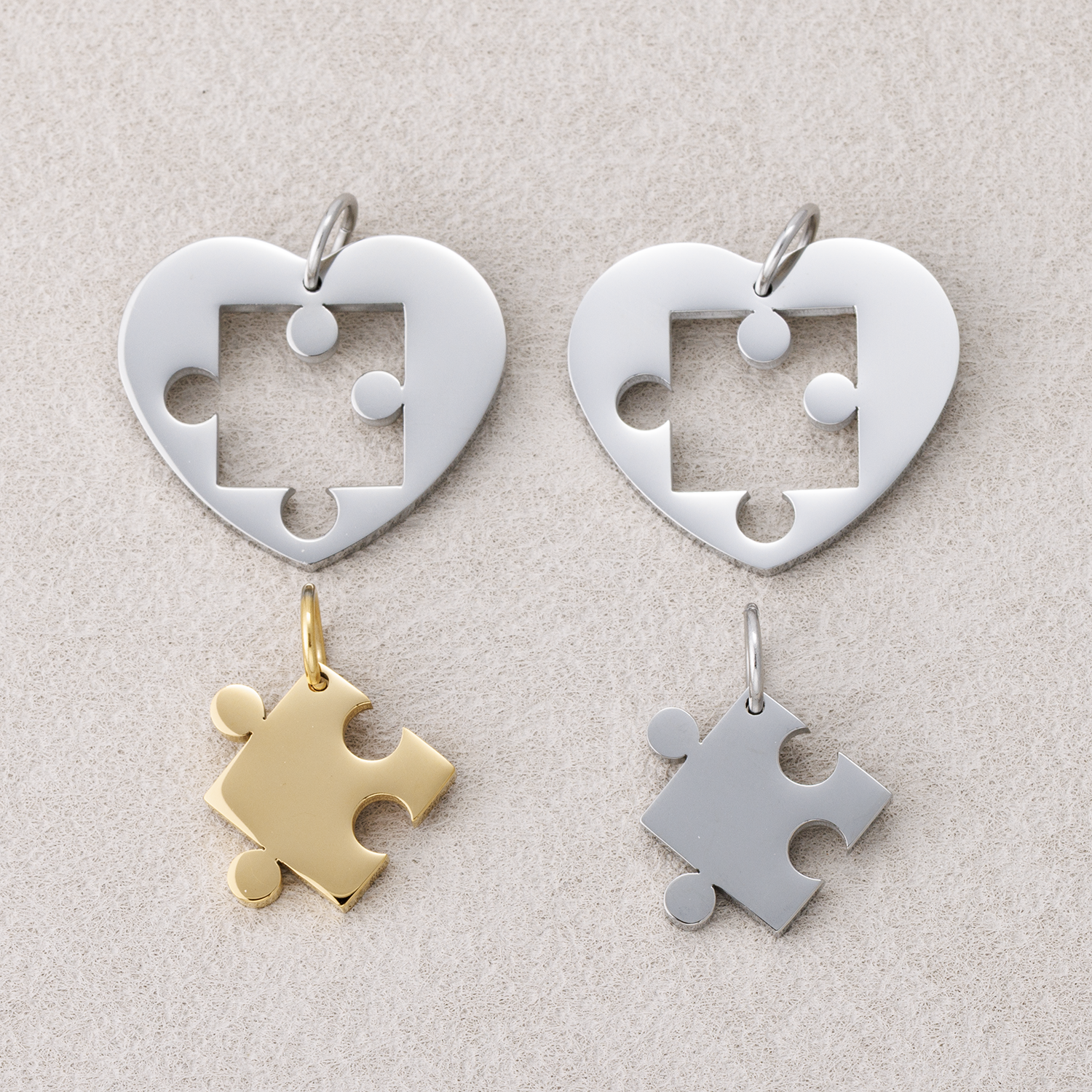 Launch Promo: Gold PVD Stainless Steel Puzzle Piece Heart Pendant Set for Couples | Sold Each