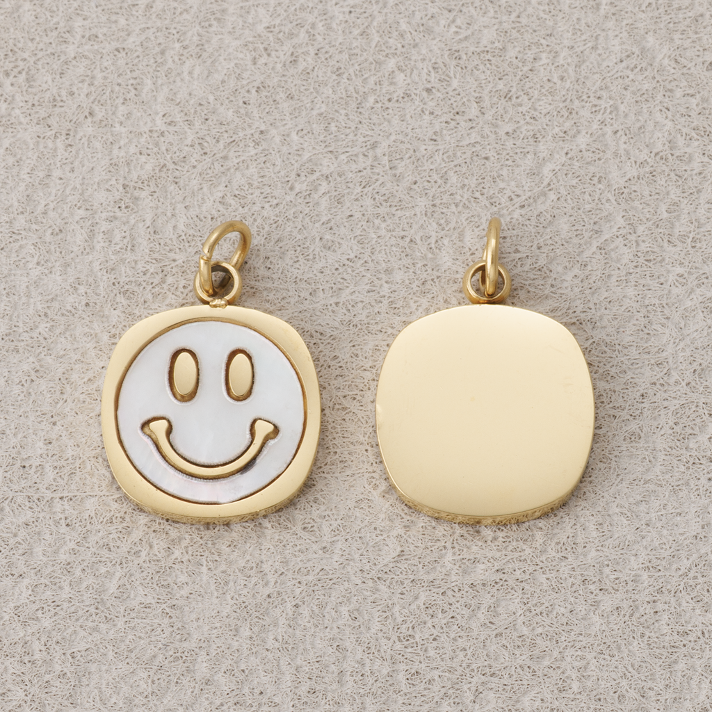 Launch Promo: 14K Gold PVD Stainless Steel Mother Of Pearl Irregular Smiley Emoticon Mini Charm | Sold Each
