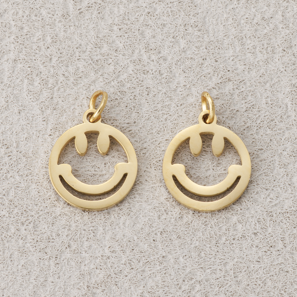 Launch Promo: 14K Gold PVD Stainless Steel Open Circular Smiley Emoticon Mini Charm | Sold Each