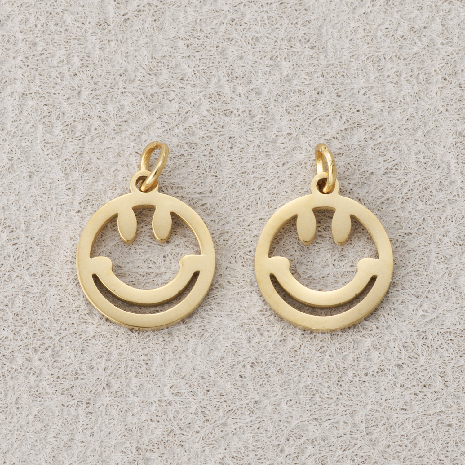 Launch Promo: 14K Gold PVD Stainless Steel Open Circular Smiley Emoticon Mini Charm | Sold Each