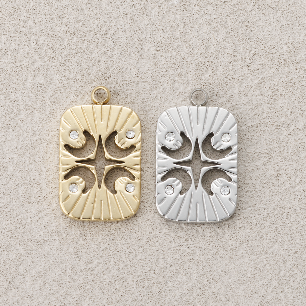 Launch Promo: Gold PVD Stainless Steel Star & Moon Rectangular Medallion Pendant | Sold Each