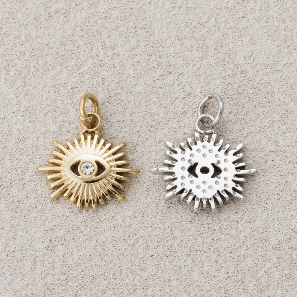 Launch Promo: 24K Gold PVD Stainless Steel Evil Eye Sunburst Religious Charm | Sold Each