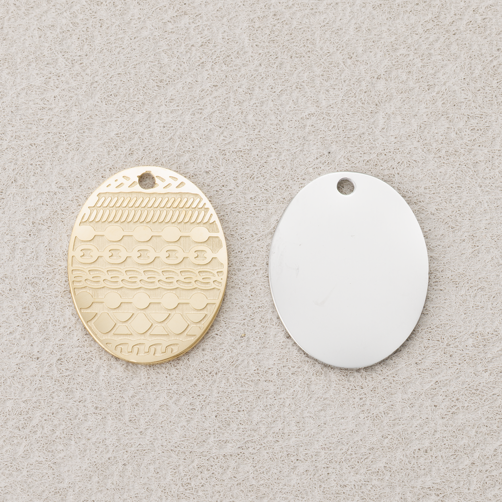 Launch Promo: 24K Gold PVD Stainless Steel Vintage Engraved Texture Oval Medallion Pendant | Sold Each