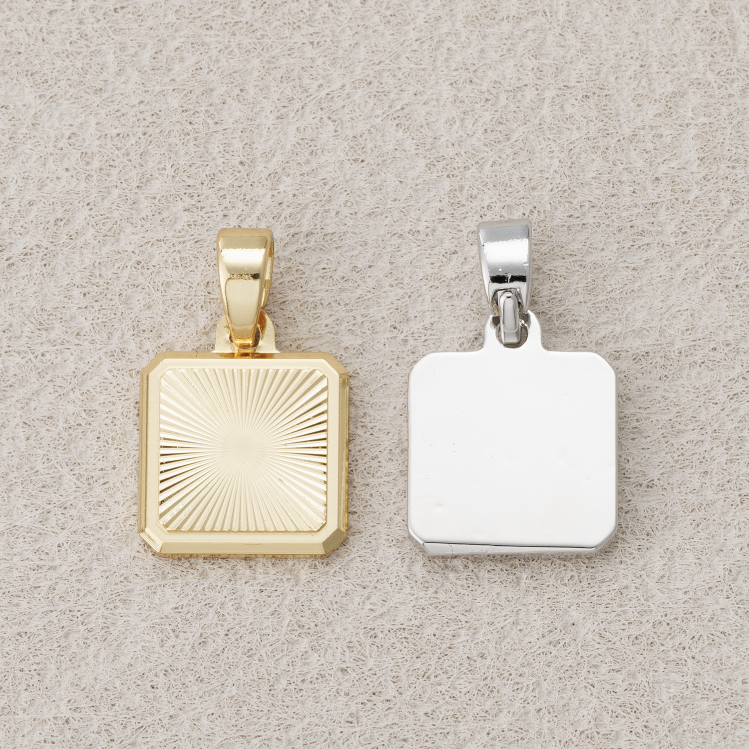 Launch Promo: 14K Gold PVD Stainless Steel Sunburst Geometric Square Pendant In Gold And Silver | Sold Each