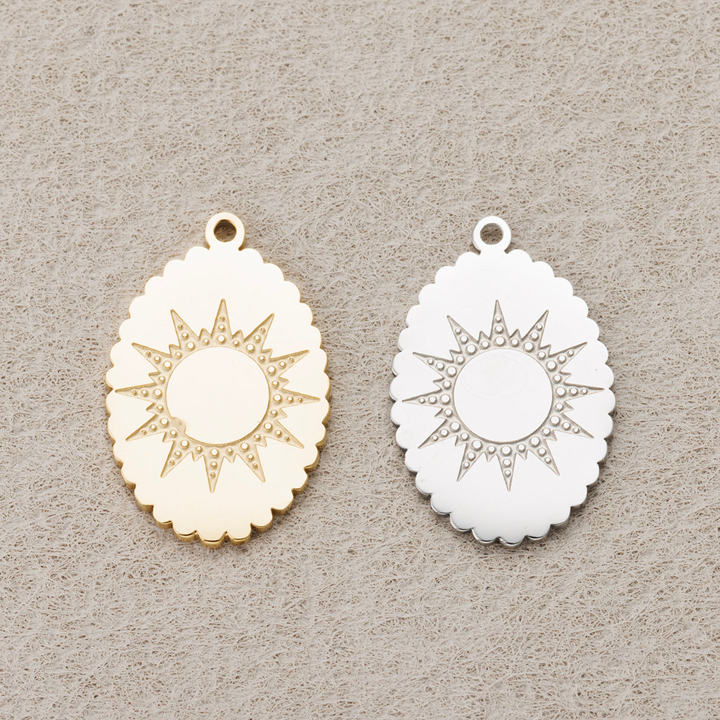 Launch Promo: 24K Gold PVD Stainless Steel Oval Sunburst Medallion Charm | Sold Each