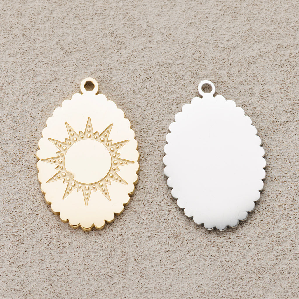 Launch Promo: 24K Gold PVD Stainless Steel Oval Sunburst Medallion Charm | Sold Each