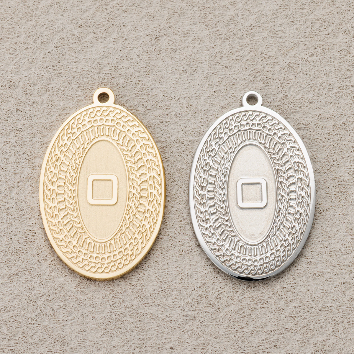 Launch Promo: 24K Gold PVD Stainless Steel Geometric Engraved Box Oval Charm in Gold & Silver | Sold Each