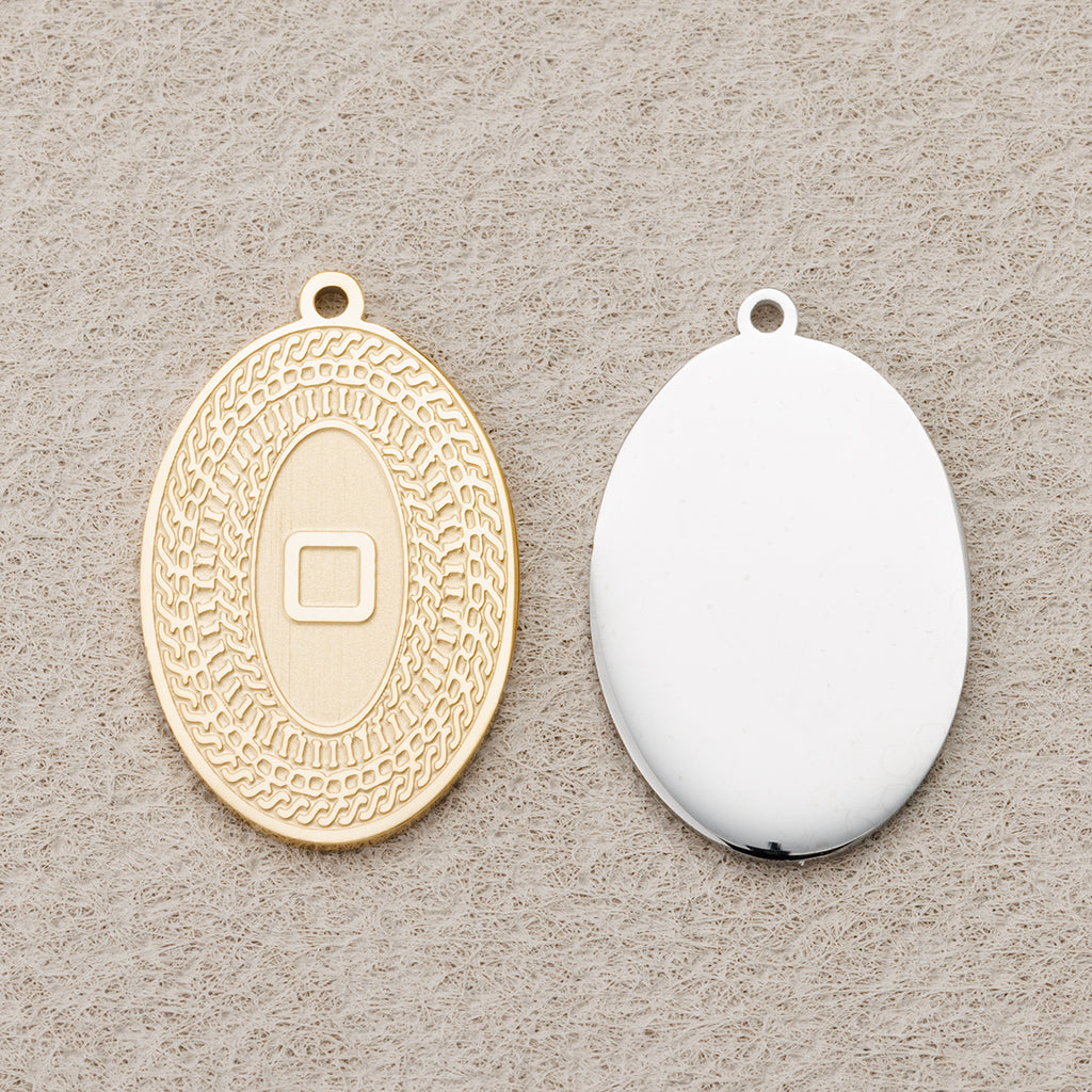 Launch Promo: 24K Gold PVD Stainless Steel Geometric Engraved Box Oval Charm in Gold & Silver | Sold Each