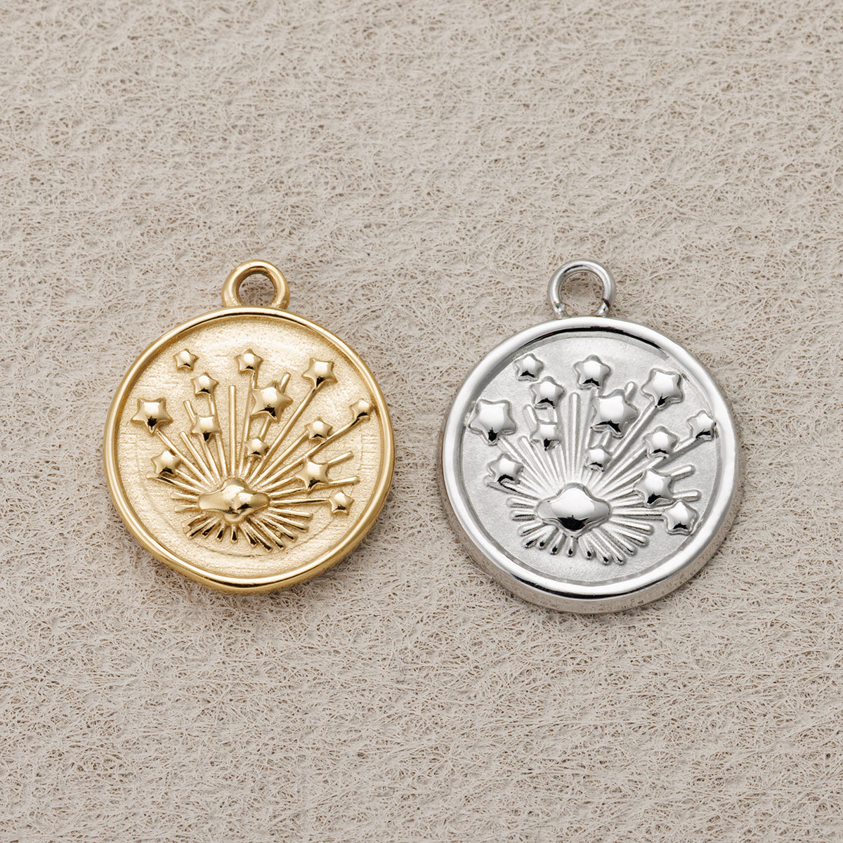 Launch Promo: 24K Gold PVD Stainless Steel Celestial Starburst Medallion Charm | Sold Each